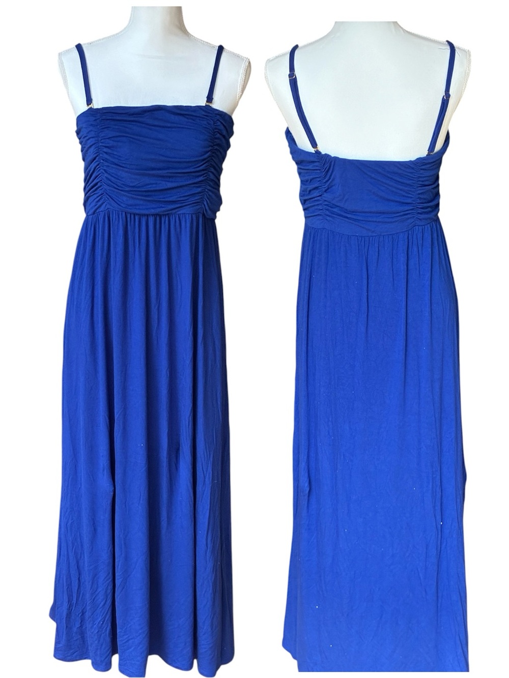 SOMA Royal Blue Ruched Maxi Dress Pockets Spaghetti Strap Removable Adjustable L